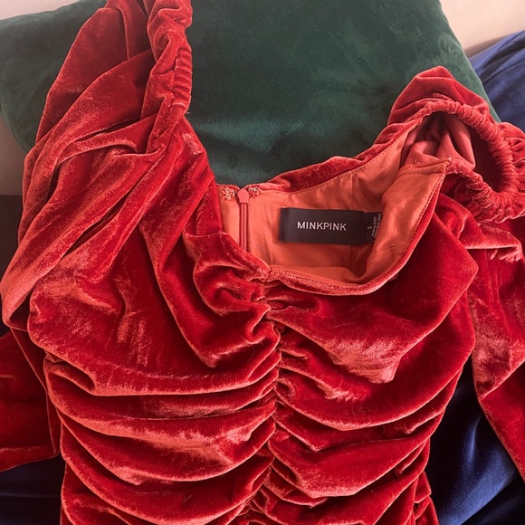 Minkpink ruched copper Velvet dress - Picture 2 of 2